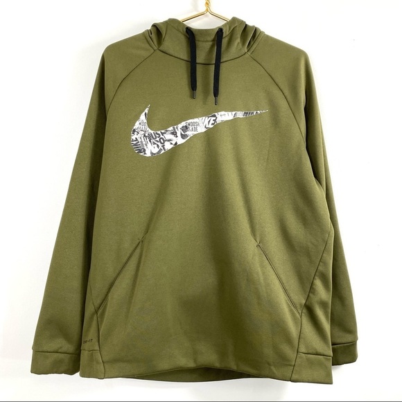 Nike Therma Pullover Swoosh Training Big Nike Logo Hoodie Olive Green - Picture 2 of 9